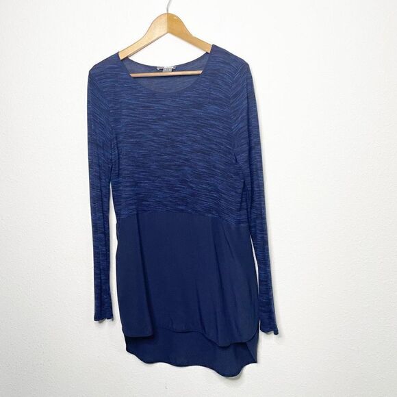 Vince Women’s Blue Heathered Contrast Long Sleeve Tunic Top Size M - Picture 1 of 8